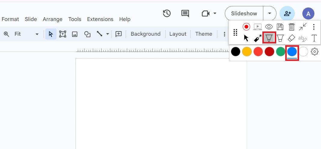 Screenshot highlighting the pen icon and color option in Google Slides