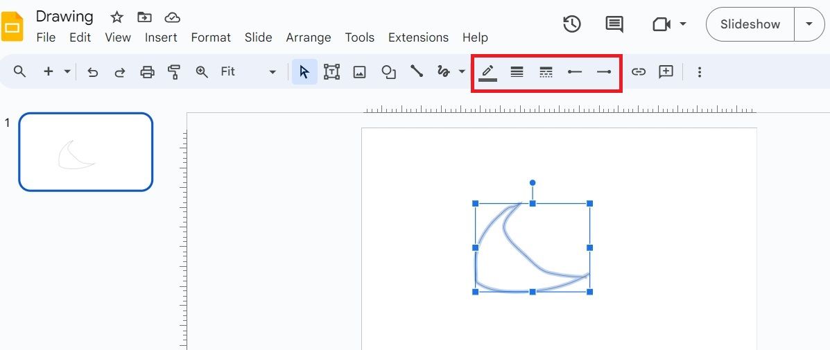 Screenshot showing the customization toolbar in Google Slides