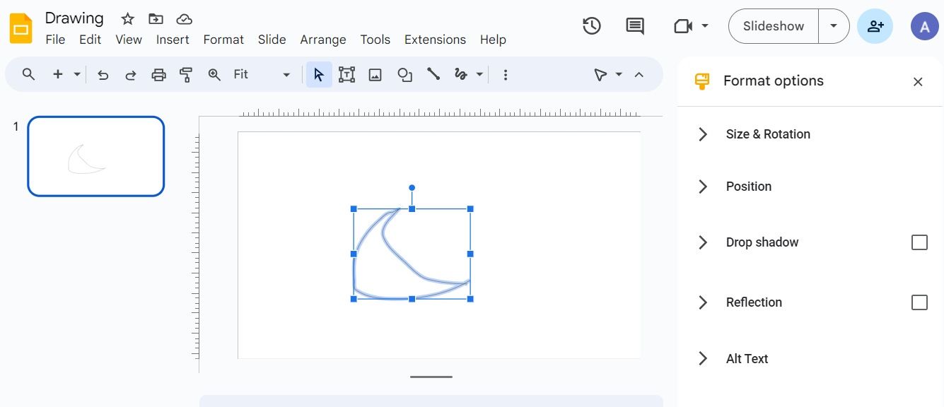 Screenshot showing the Format options in Google Slides