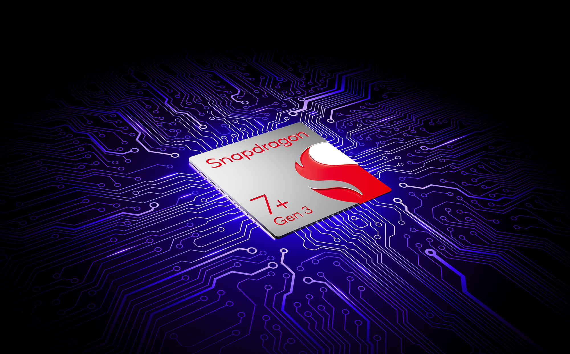 Snapdragon 7+ Gen 3 key visual showing the chipset and logo