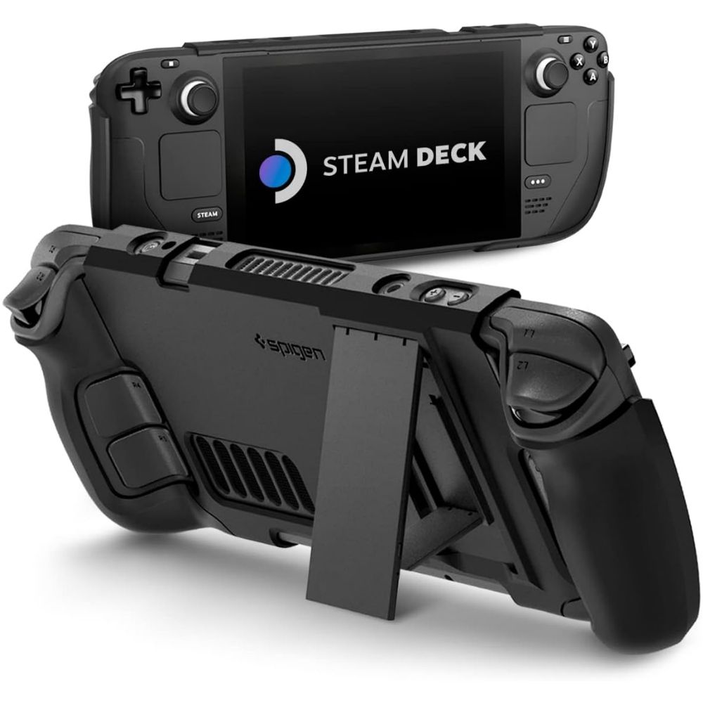 spigen thin fit pro for steam deck, front and back views