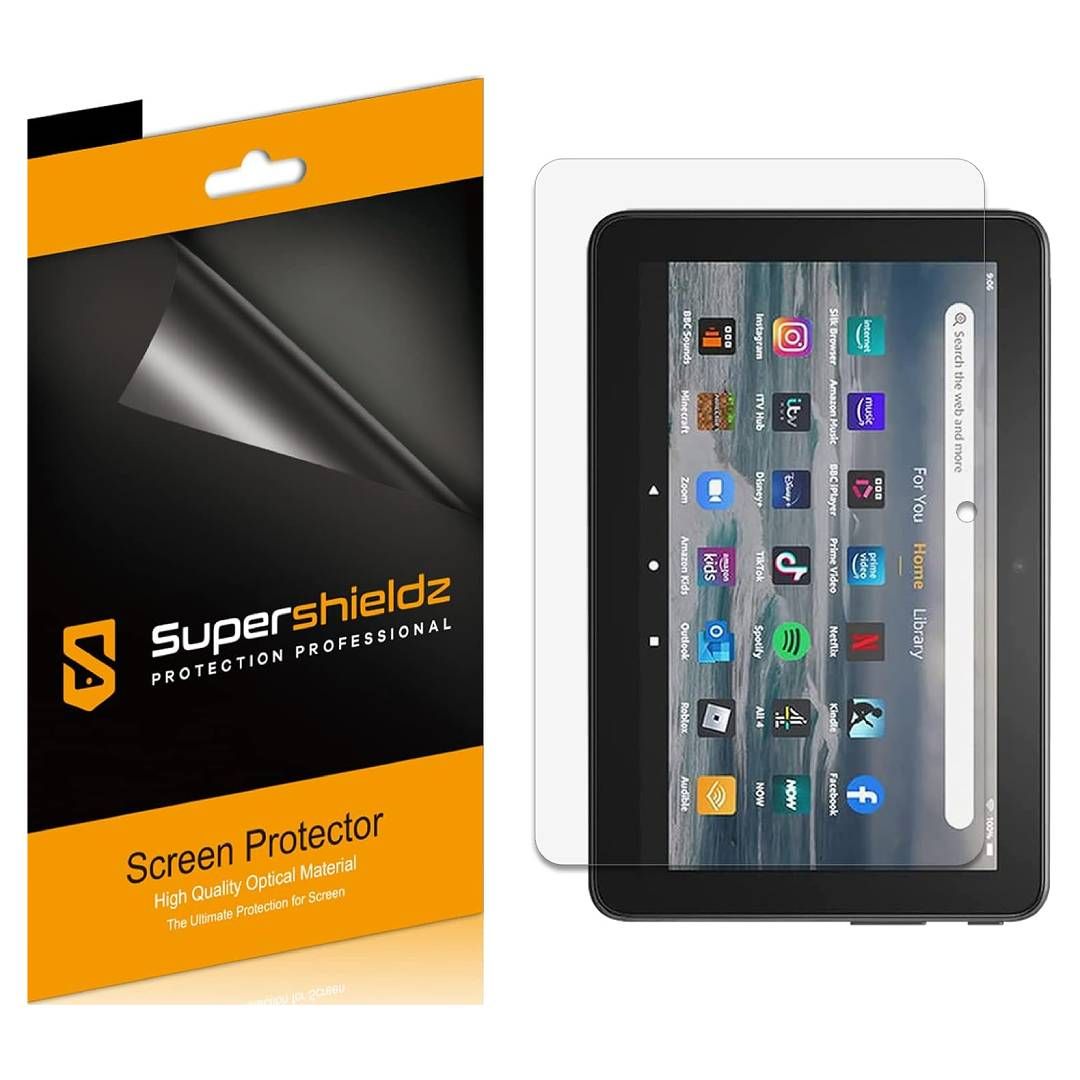 A render of the Supershieldz PET screen protector for the Fire 7, and its box