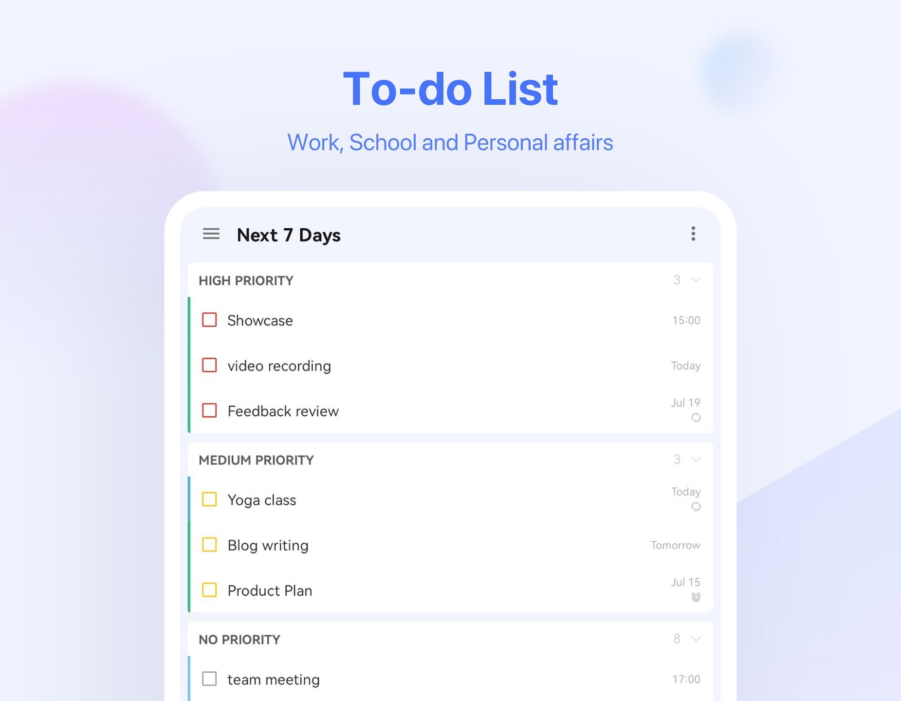 sylized phone showing screenshot of a To-Do list from the TickTick app
