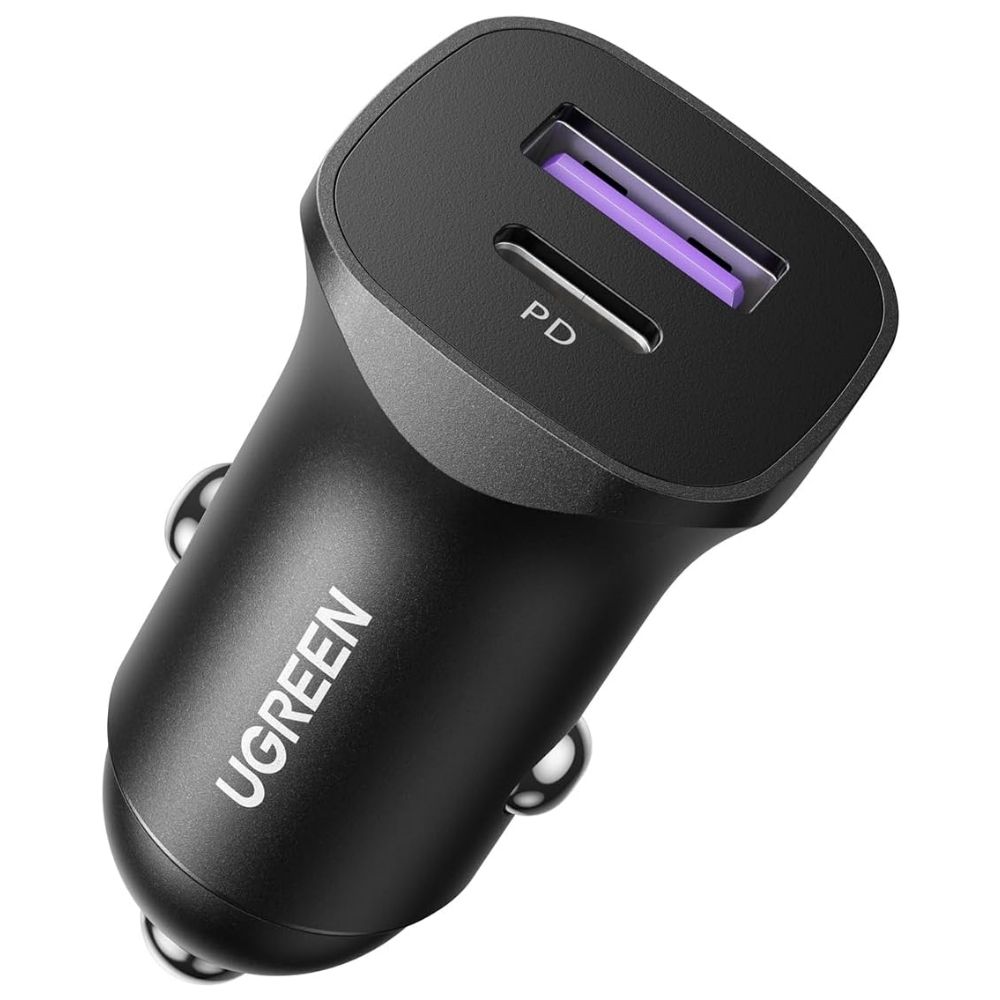 Ugreen Dual 30W Car Charger, angled view