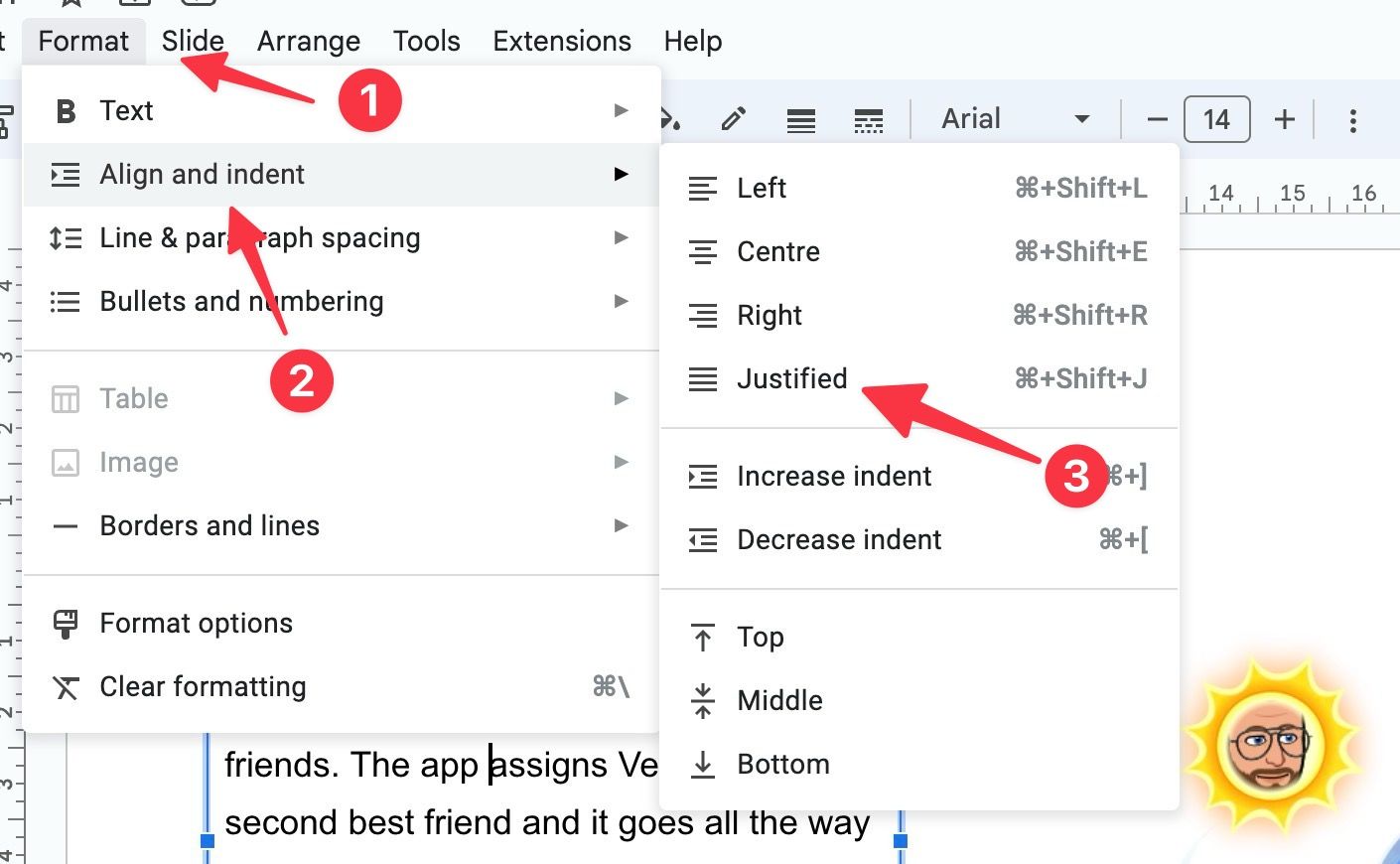 use justified format in Google Slides