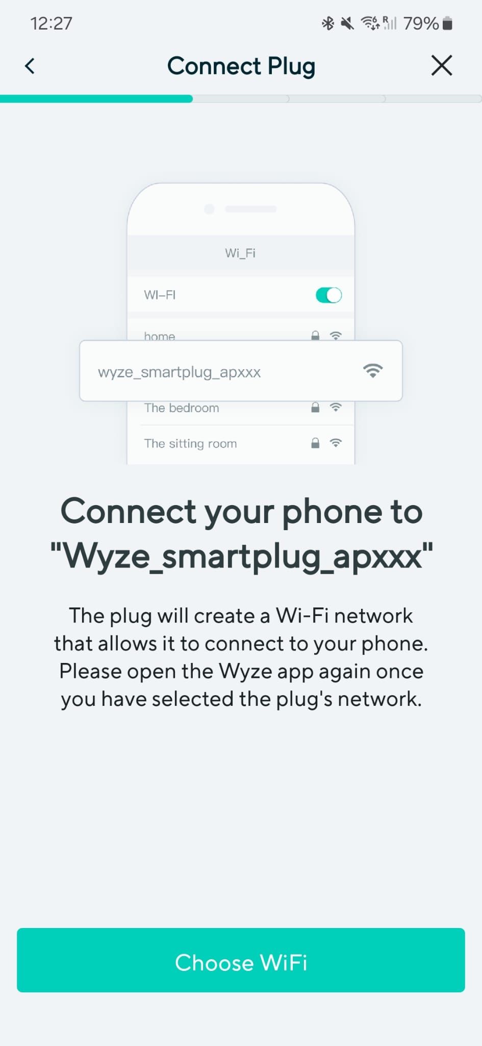 Screenshot of the Wyze app showing the specific process for pre-2021 Wyze Plugs