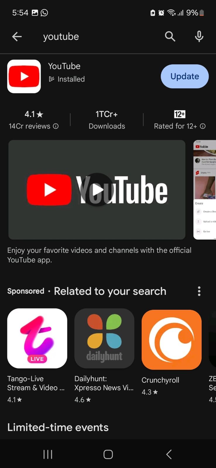 YouTube app in Play Store search results