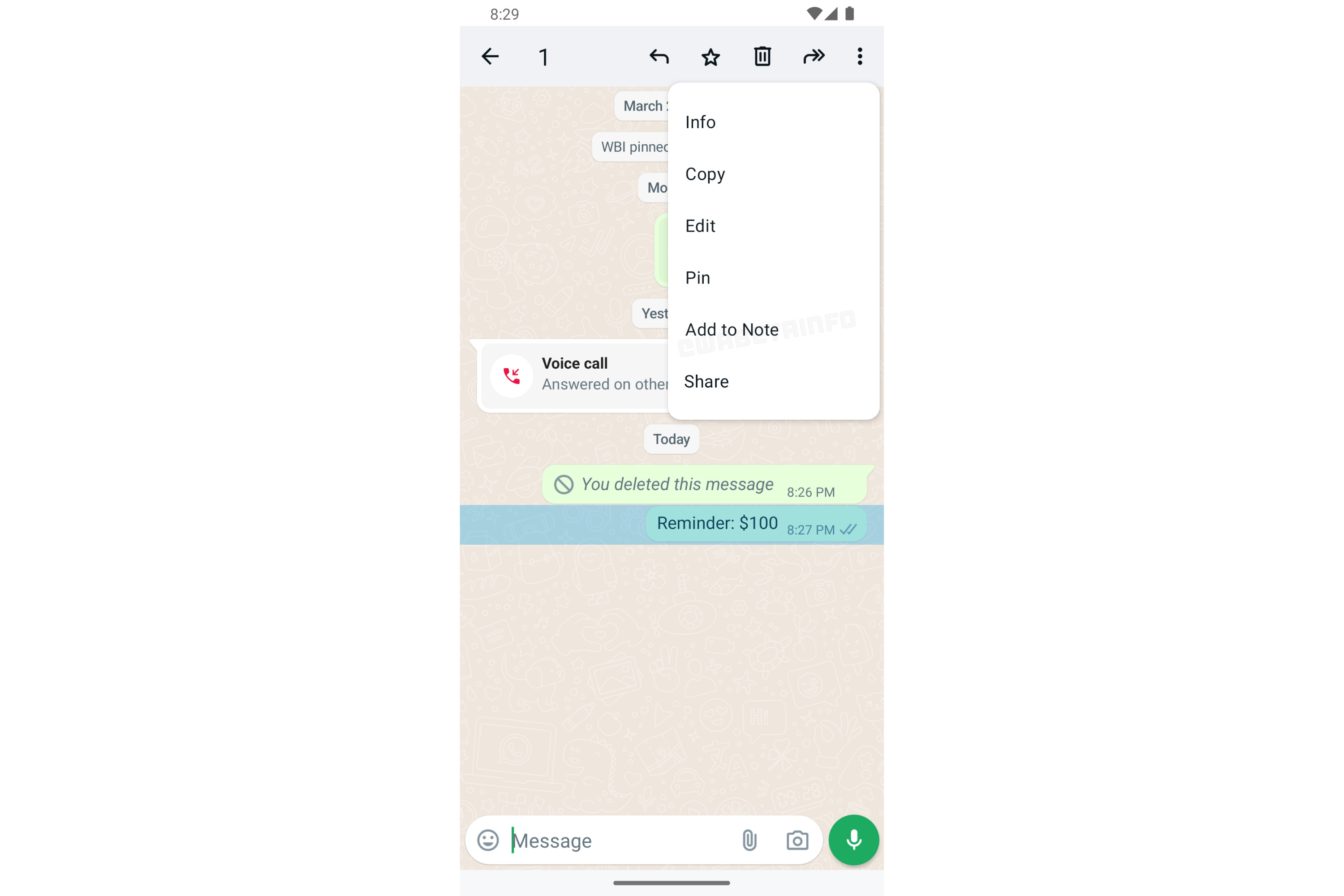 WhatsApp messages to notes 