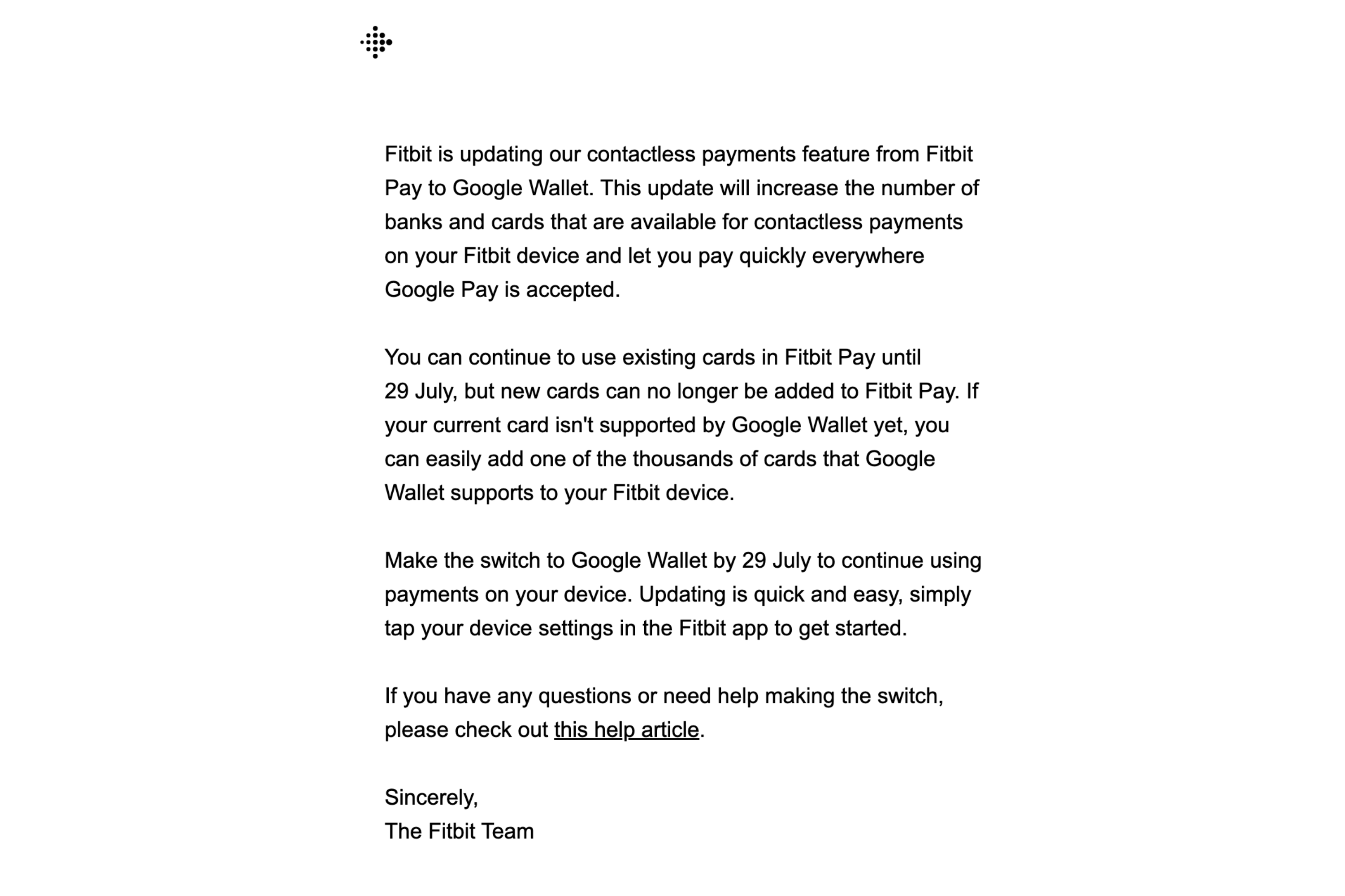 Fitbit Pay to Google Wallet