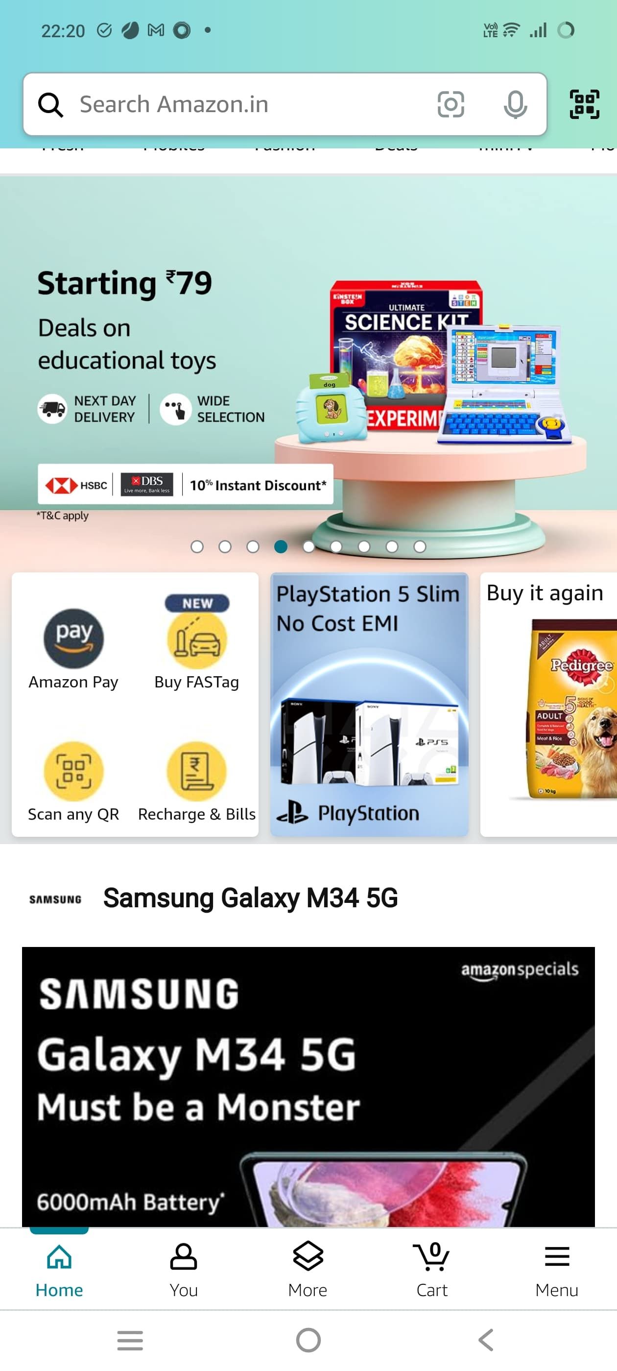 Amazon homepage on the smartphone app