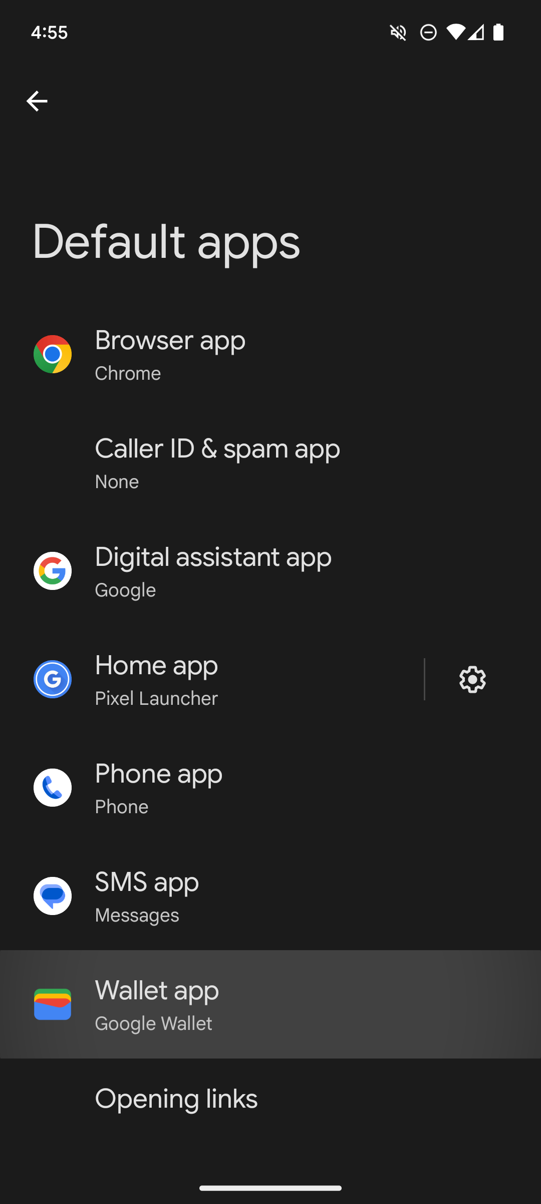 Screenshot showing default apps settings on Android 15