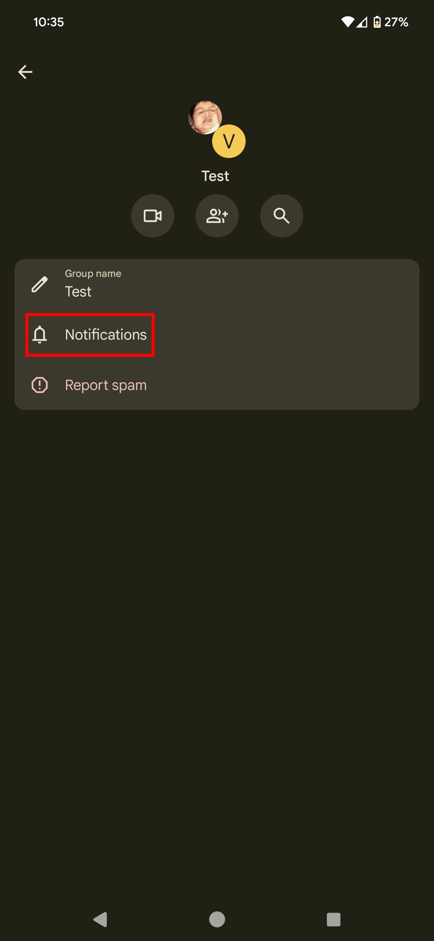 Select notifications to change the group text notification settings.