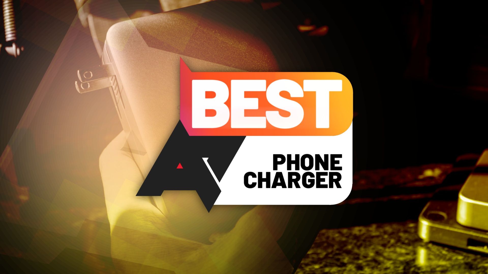 A dark-tinted photograph of phone chargers with an AP Best phone charger logo in front
