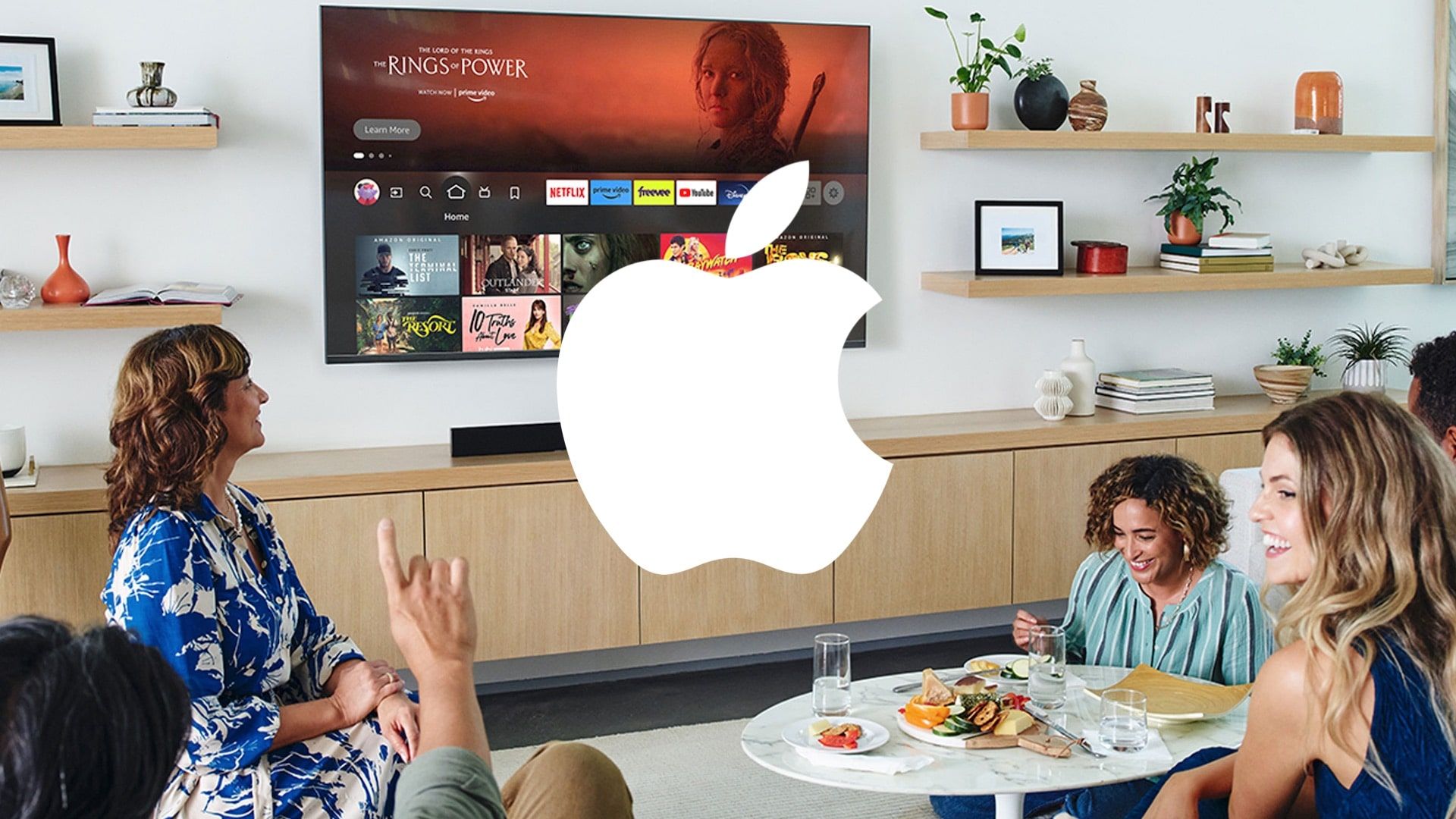 Apple logo overlaid on Amazon Fire TV Stick hero image