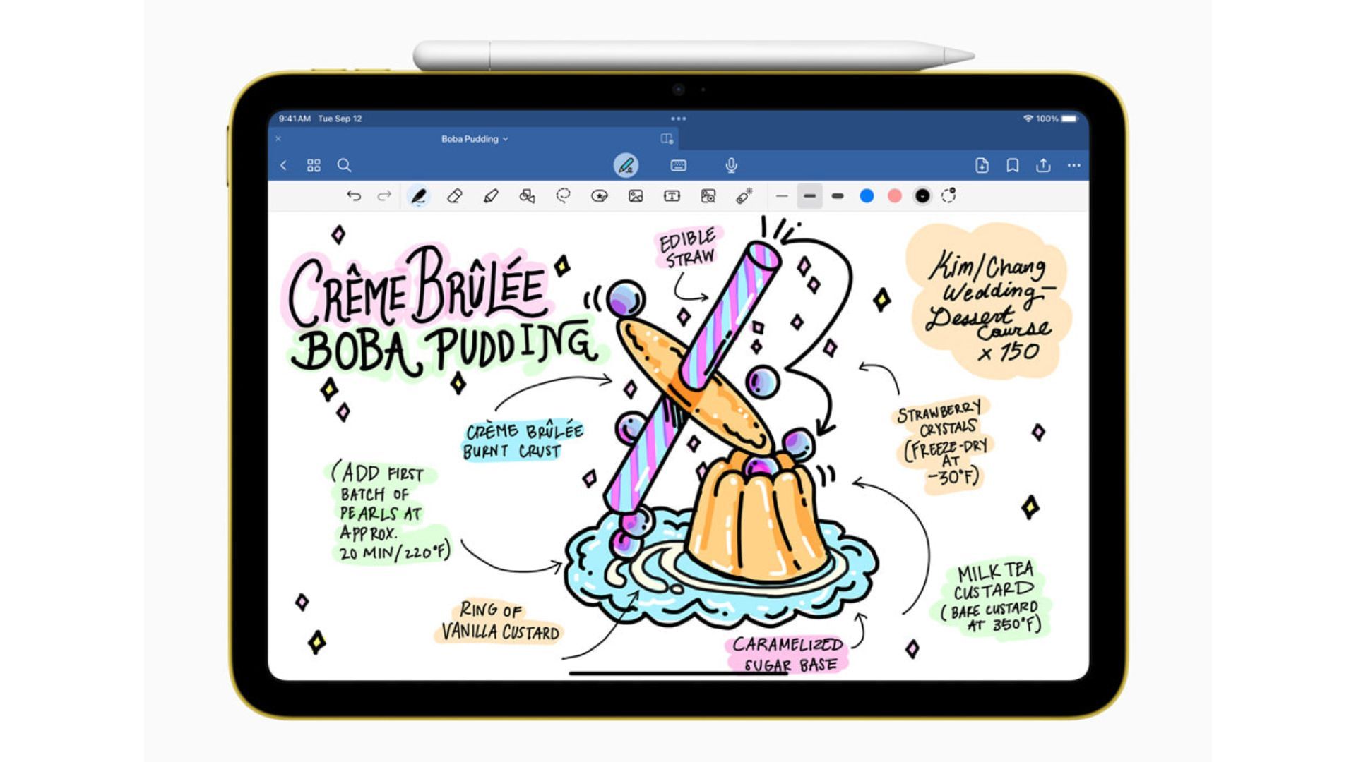 Apple Pencil 2 on iPad with a sketch on display