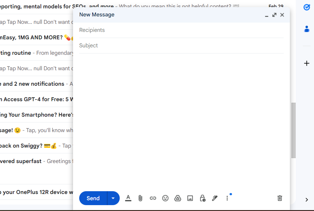 Screenshot showing option to compose new email in gmail