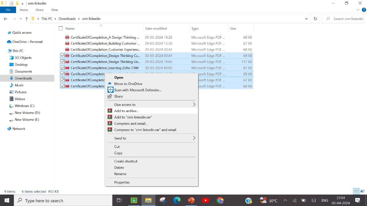 Screenshot showing option to compress file on Windows