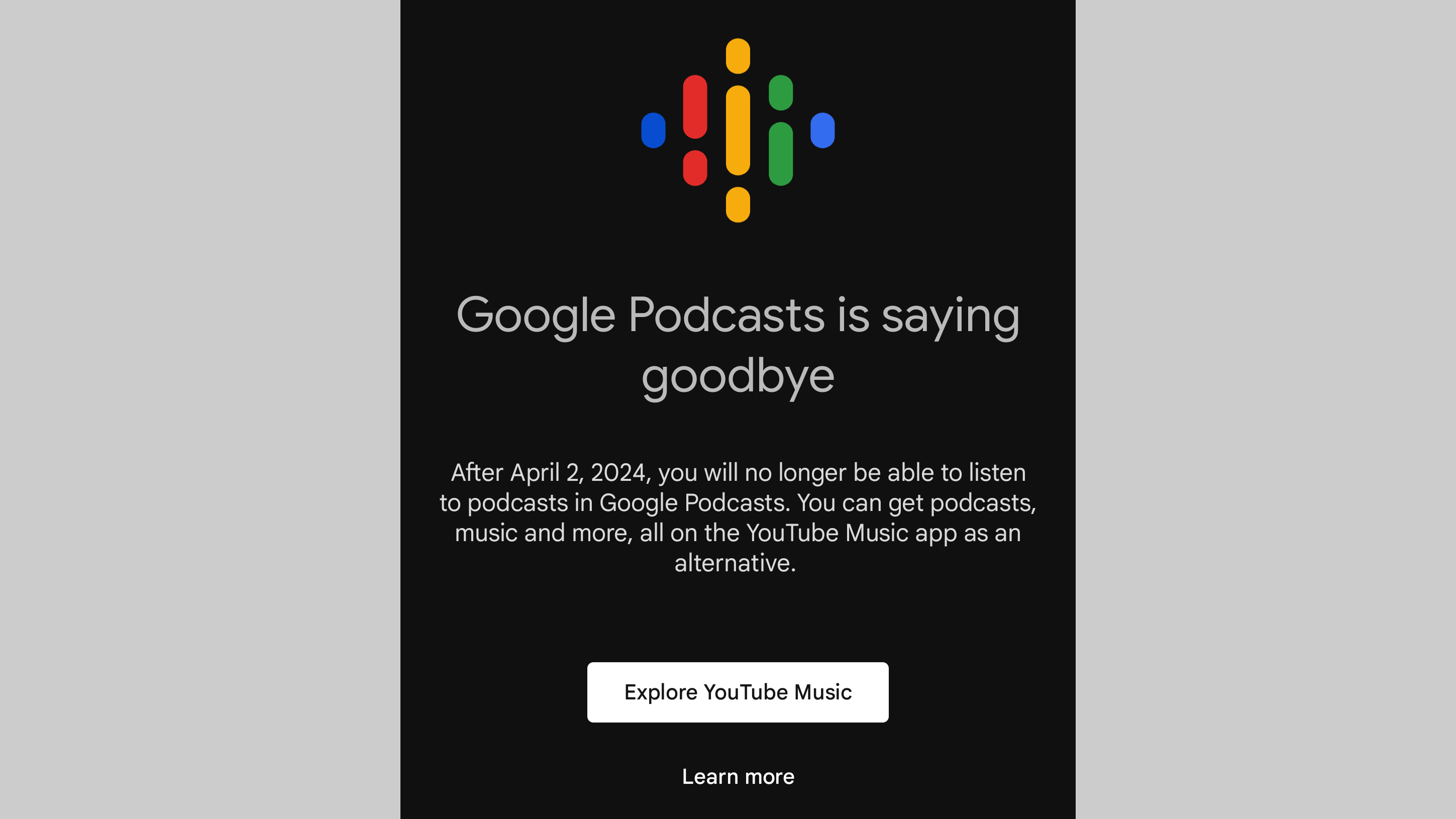 A farewell message for Google Podcasts