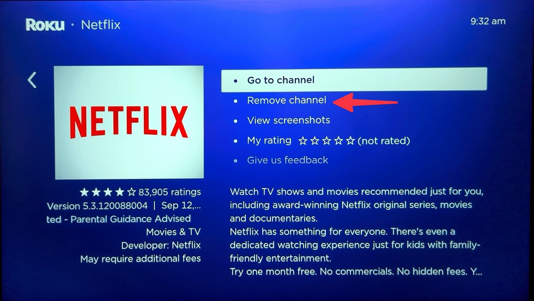 Remove channel on Roku device