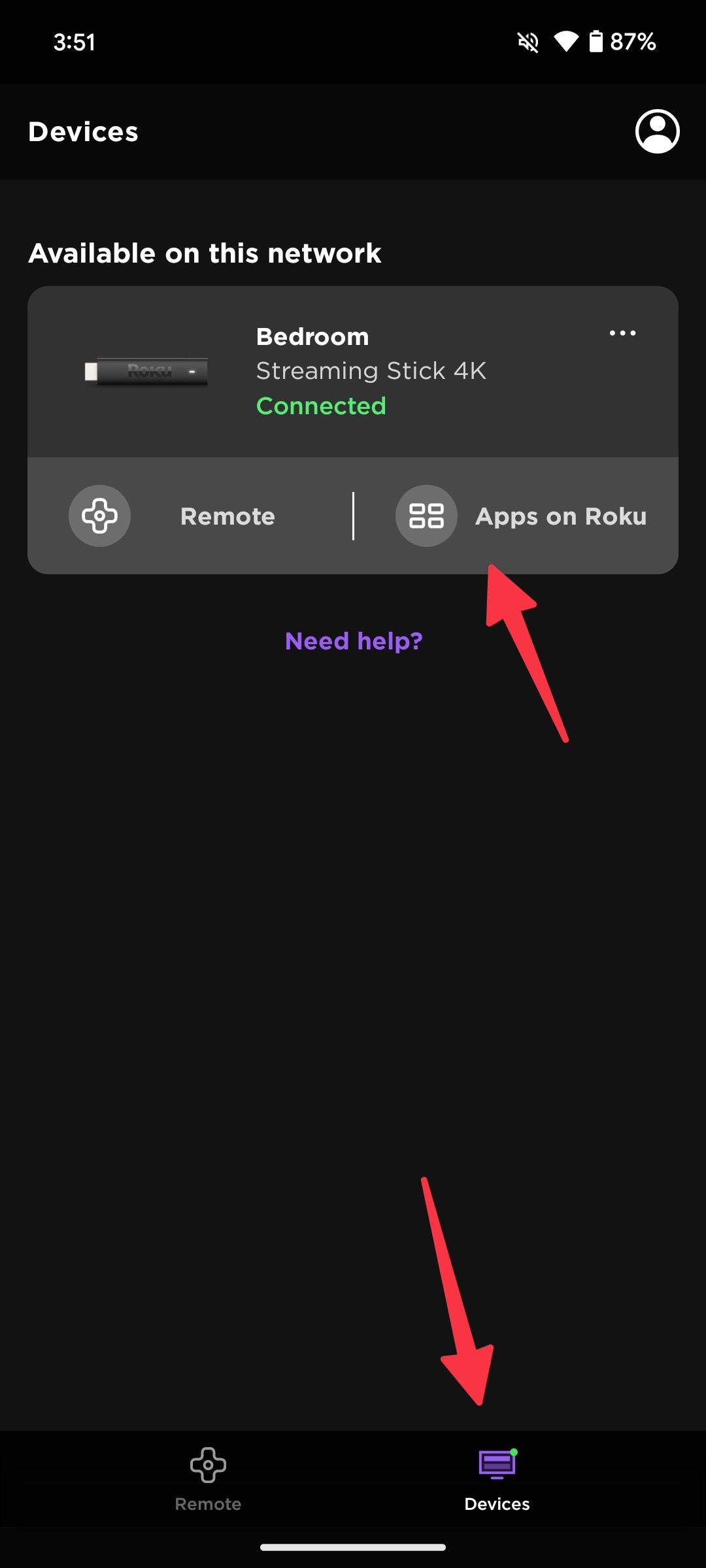 Apps on Roku on mobile