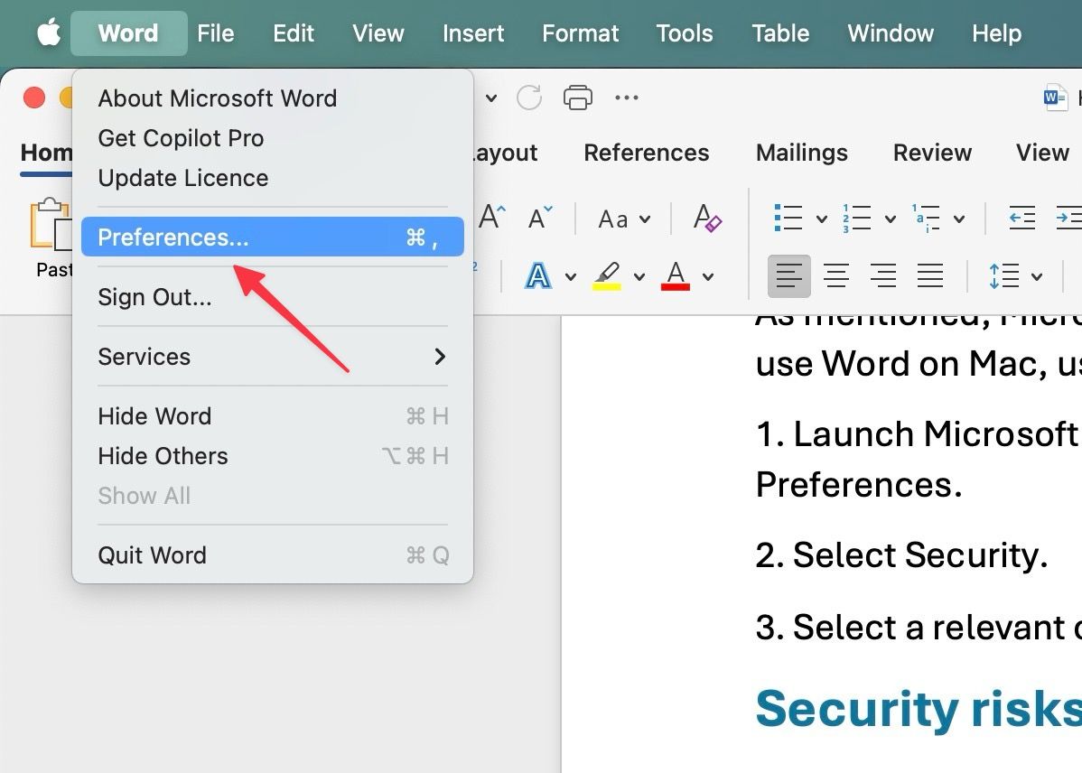Word preferens on mac