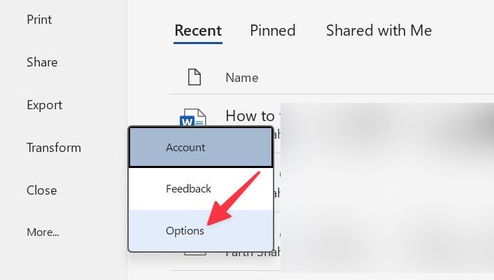 Open Microsoft Word Options