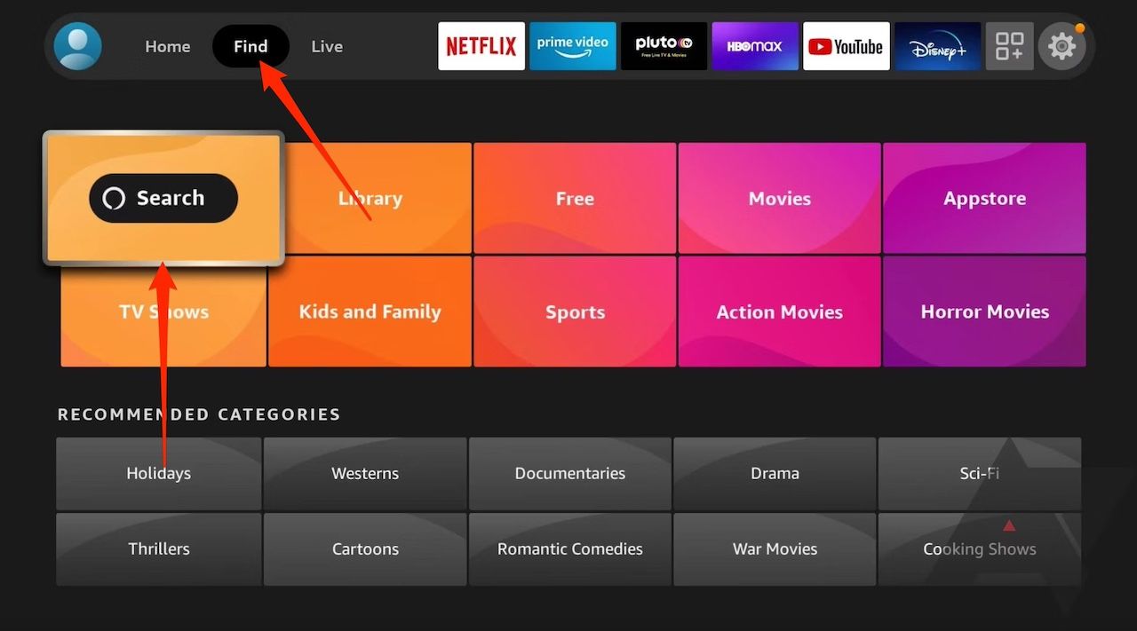 Find menu on Amazon Fire TV Stick