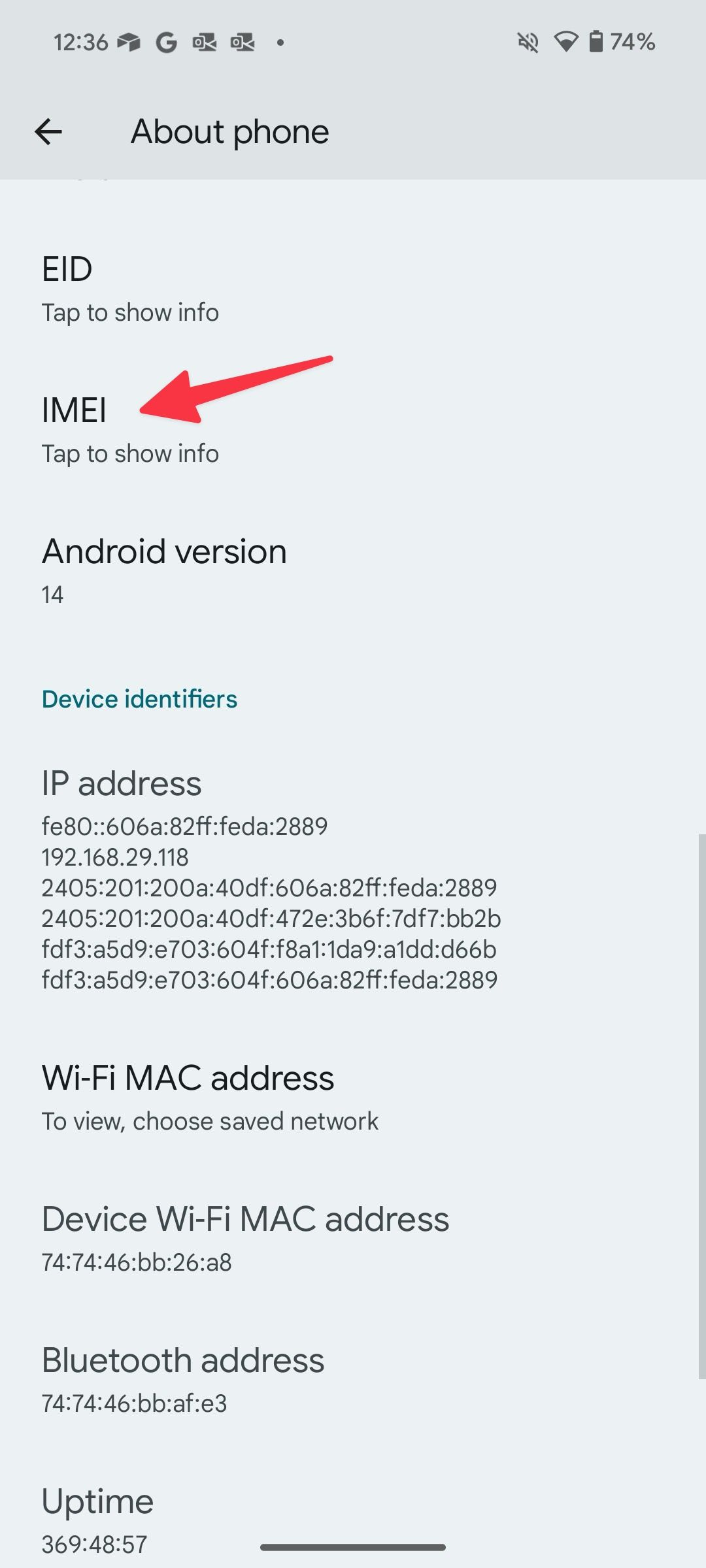 Locate IMEI number on Android