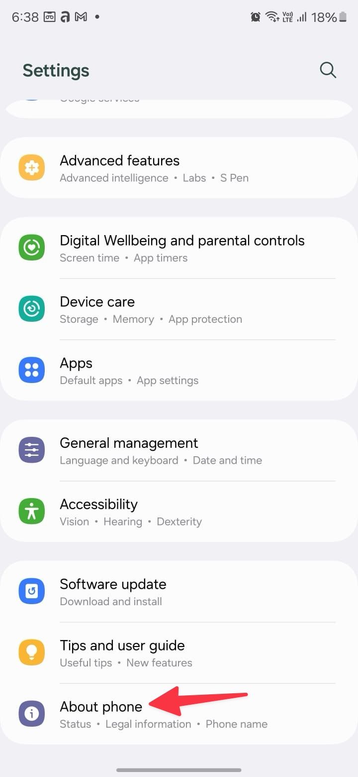 About phone menu on Samsung phone