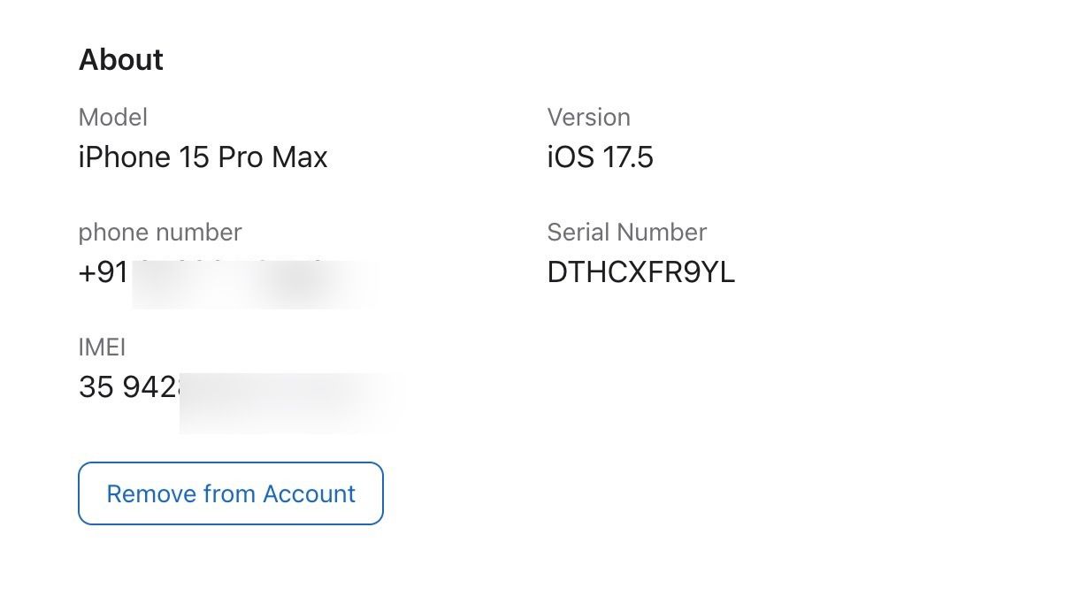 IMEI number on Apple account