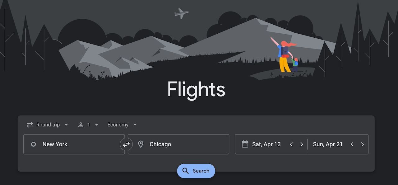 Flights menu on Google Flights website