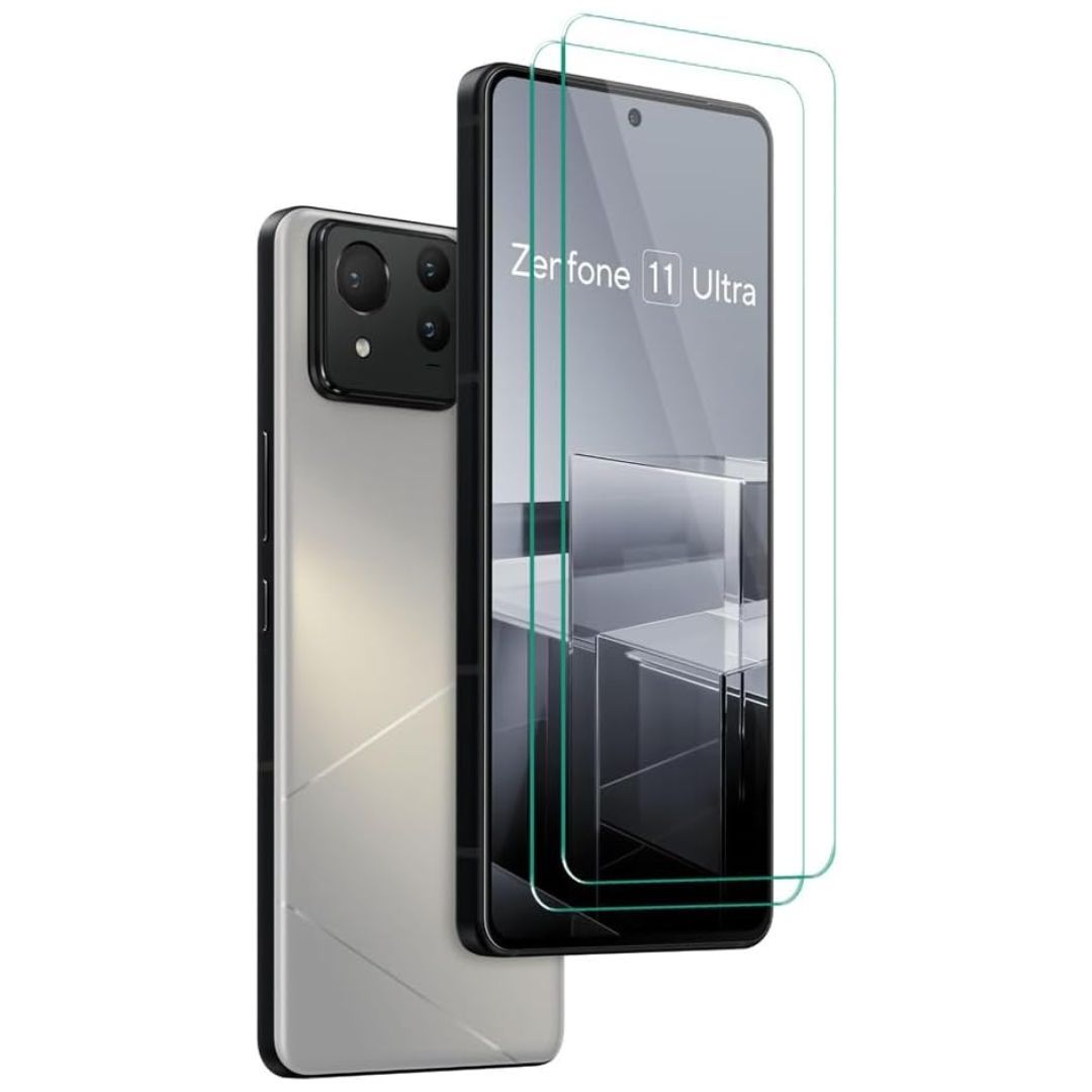 Two transparent screen protectors overlayed on top of a smartphone display