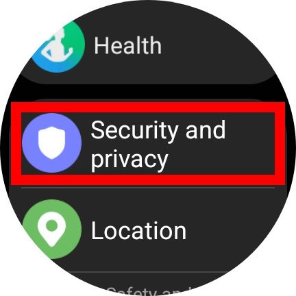 red rectangle outline over security and privacy displayed on a samsung galaxy watch 6