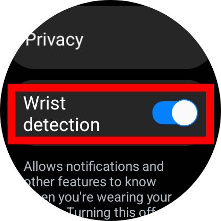 red rectangle outline over wrist detection toggle displayed on samsung galaxy watch 6