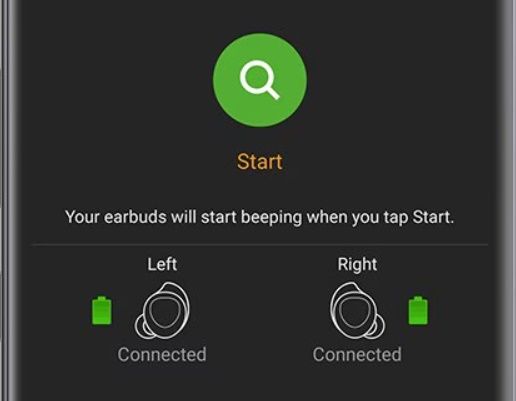 A screenshot of the Galaxy Wearable app showing the Find My Earbuds feature