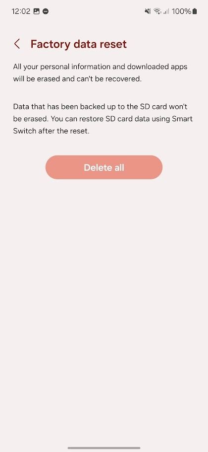 samsung phone factory data reset confirm button