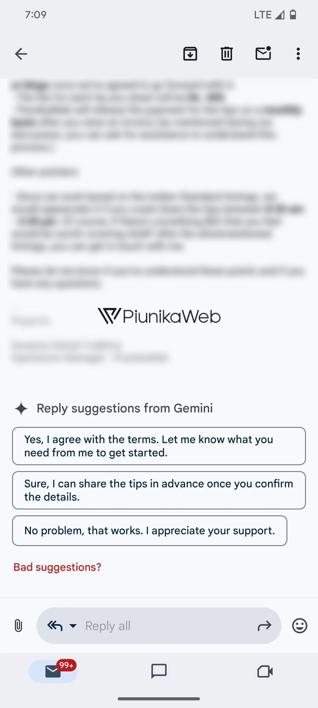 Captura de tela demonstrando a próxima integração do Google Gemini no Gmail