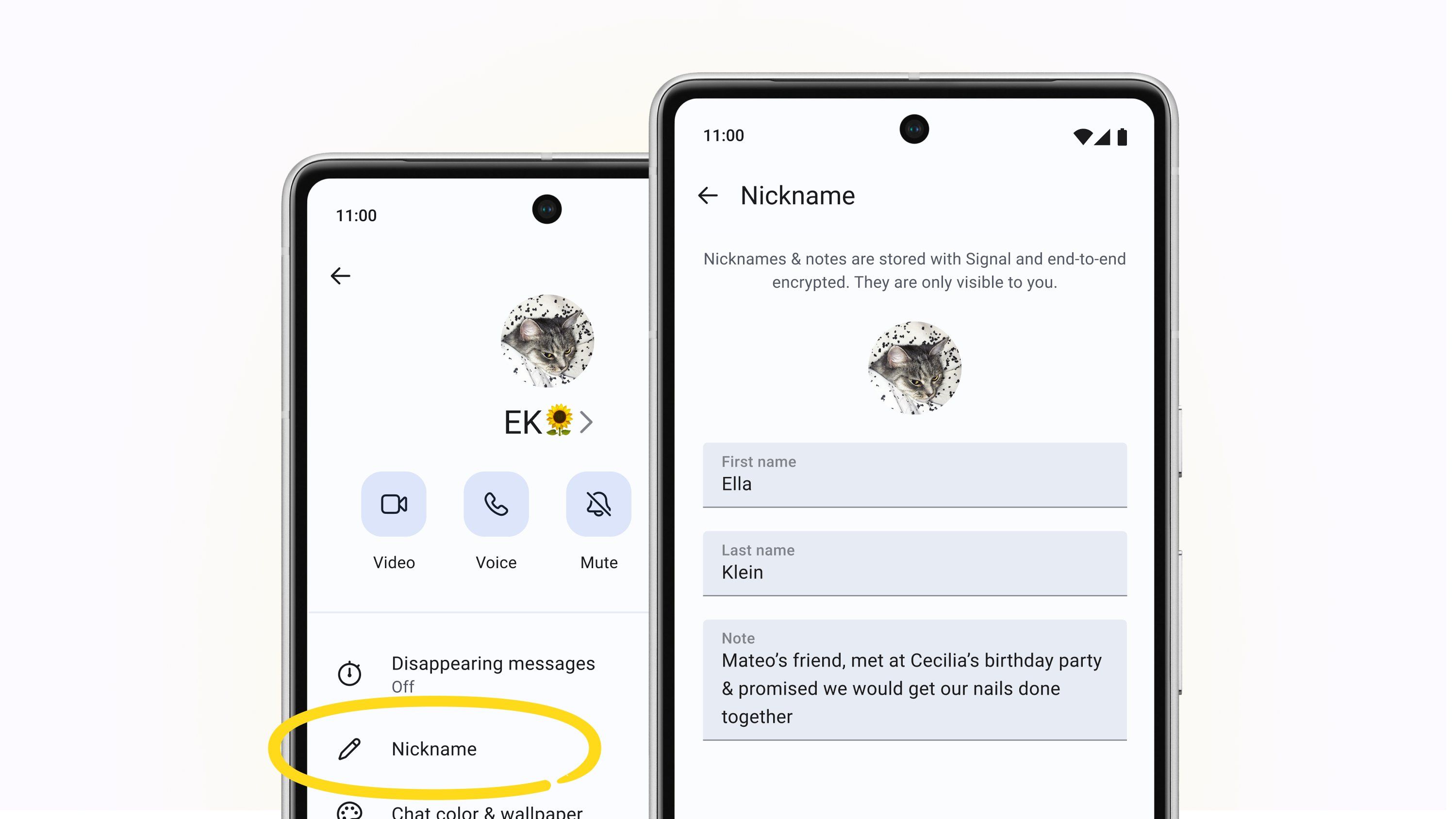 Signal custom nicknames and notes feature on Android and desktop beta