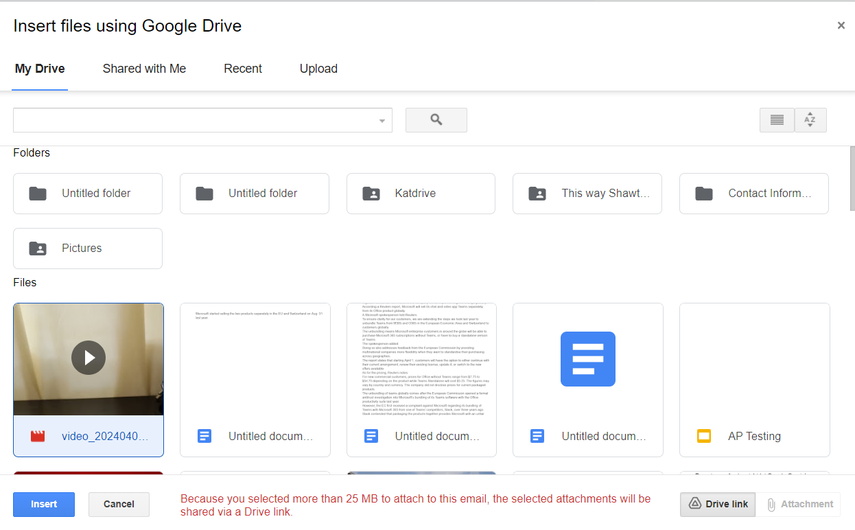 Attaching Google Drive file on Gmail