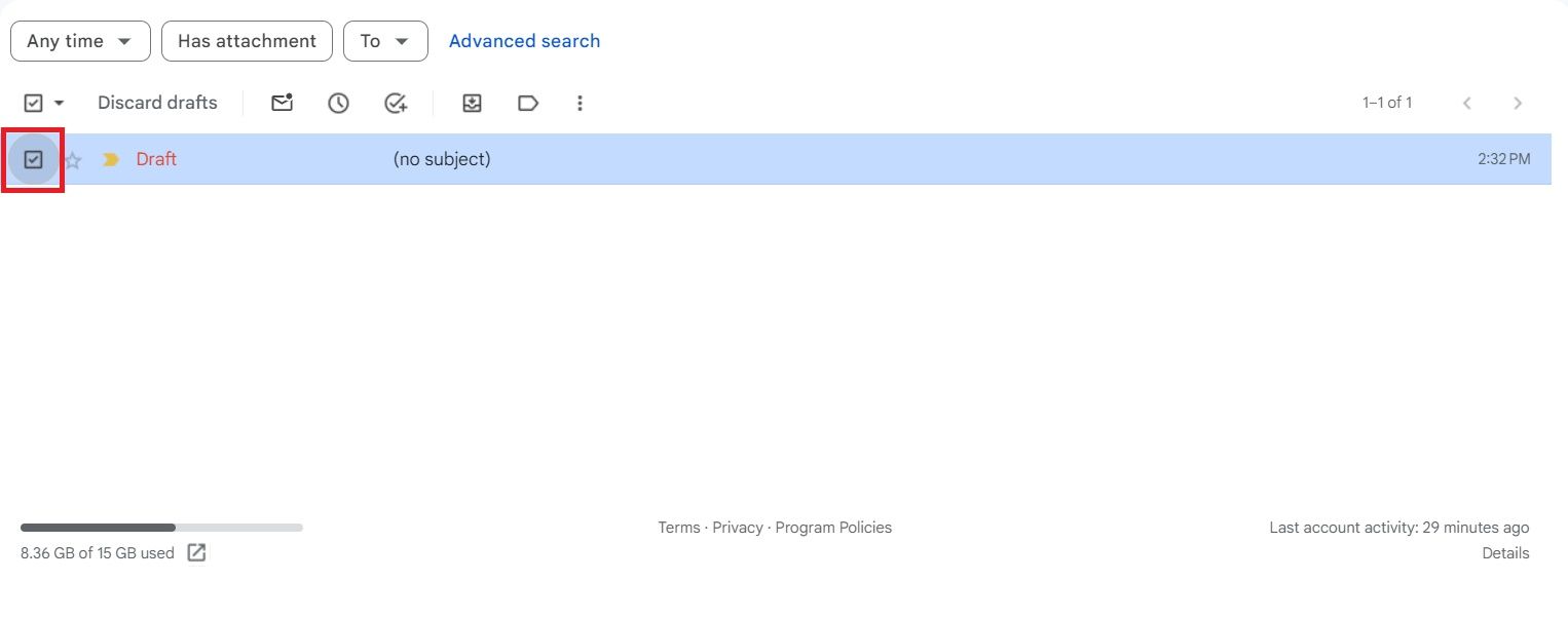 A screenshot of Gmail showing how to select an email