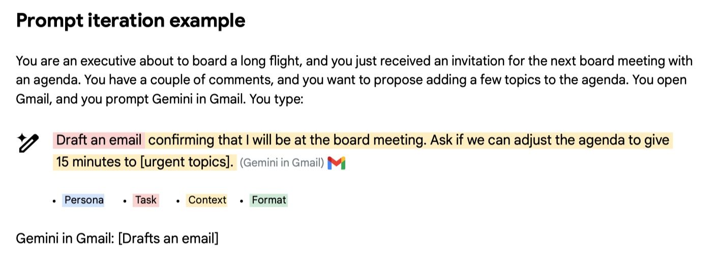 Manuel Google Gemini montrant un exemple d'invite dans Gmail