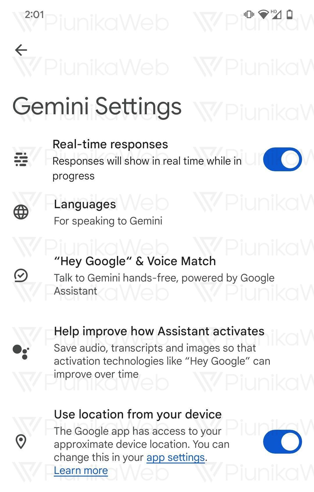 google Gemini app on Android produces real-time responses