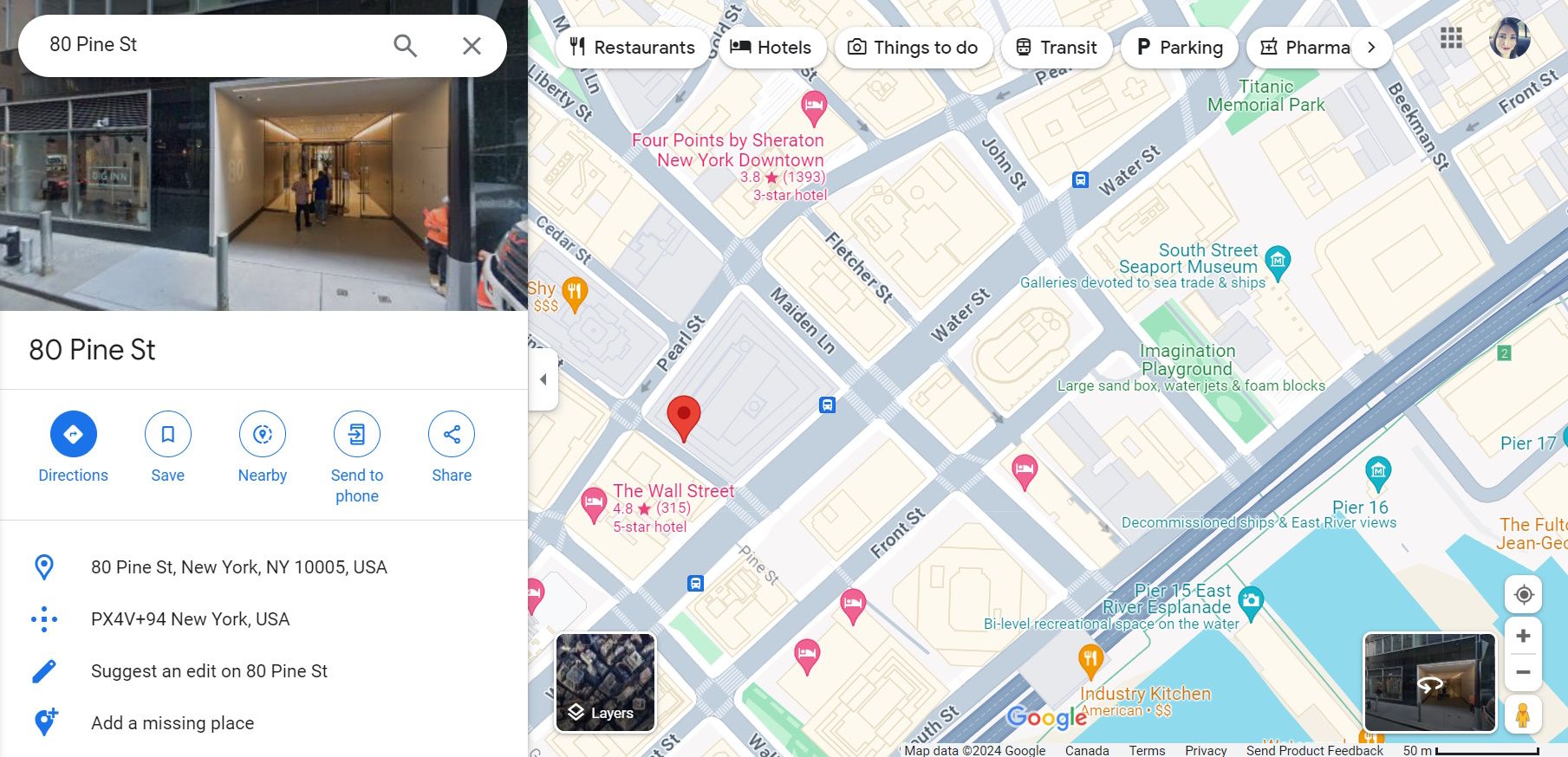 An unmarked location in Google Maps on the web that has been selected
