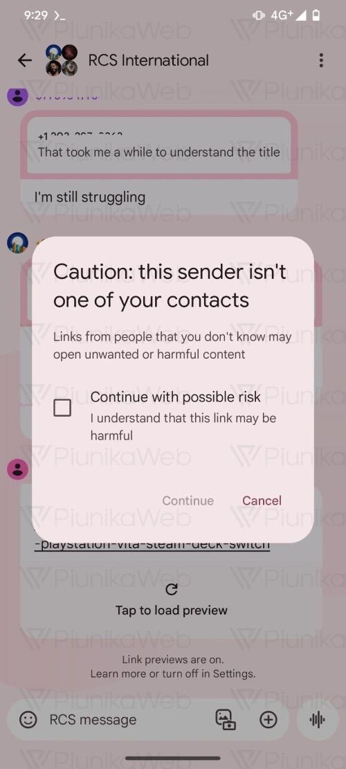 google messages rcs external link warning