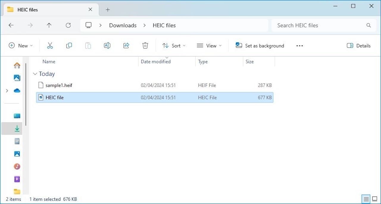 HEIC file on Windows 10 File Explorer