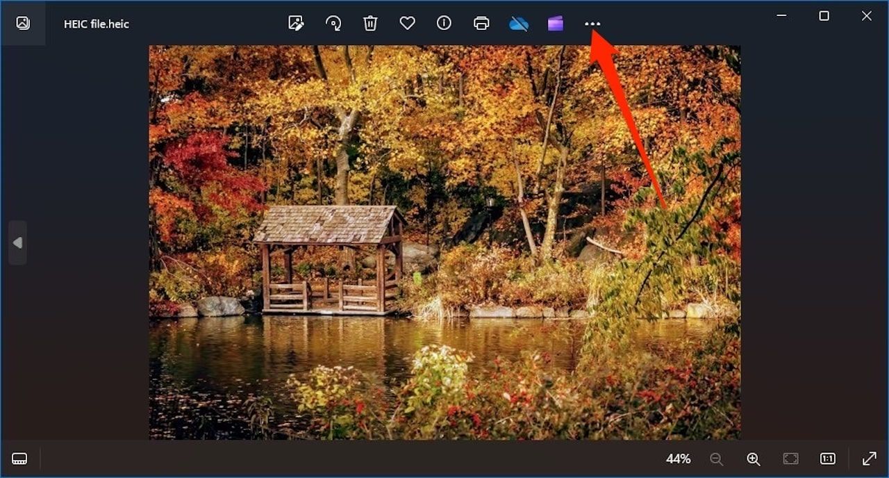 HEIC file opened with Microsoft Photos on Windows computer