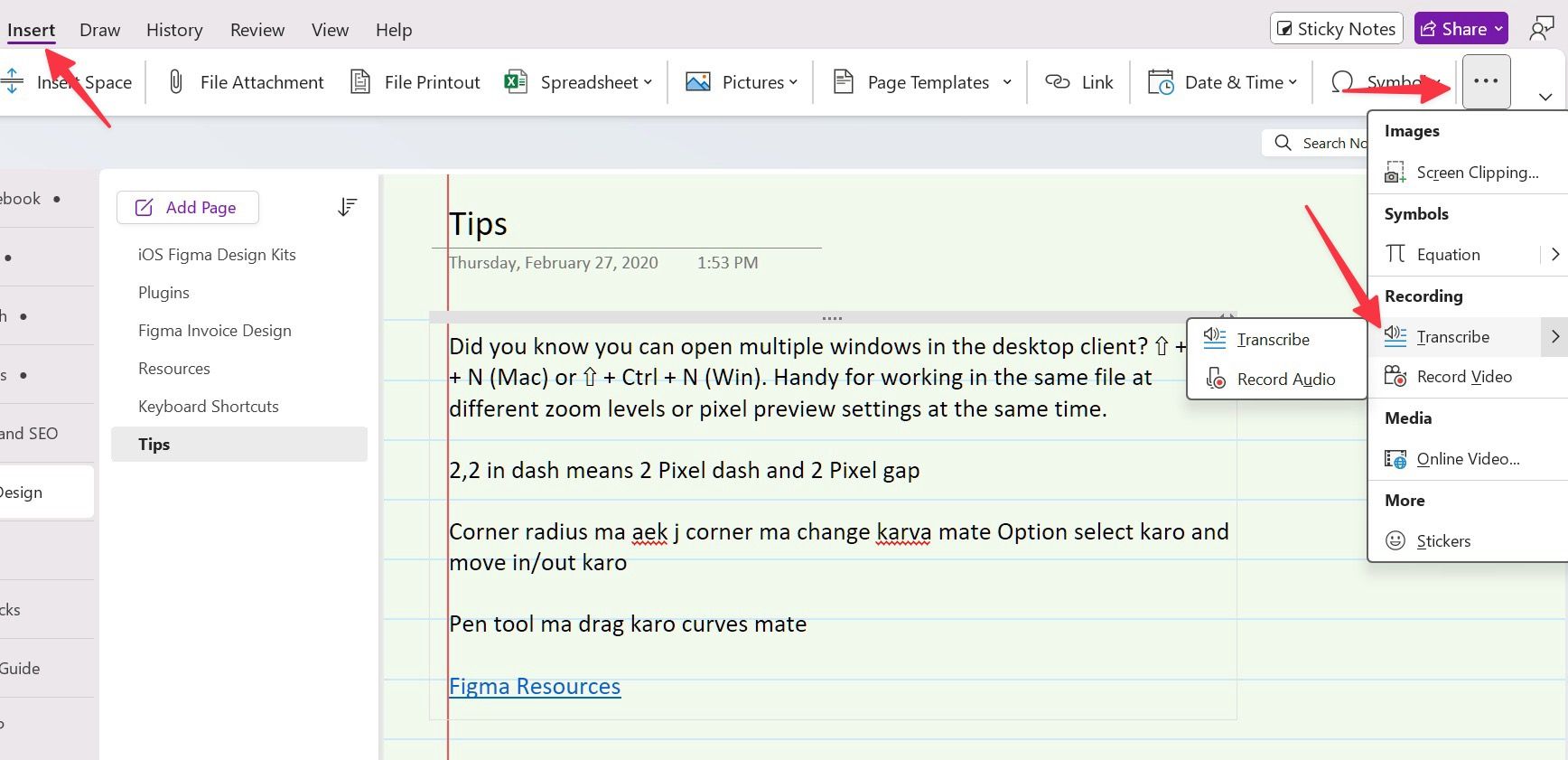 Transcribe audio files in OneNote