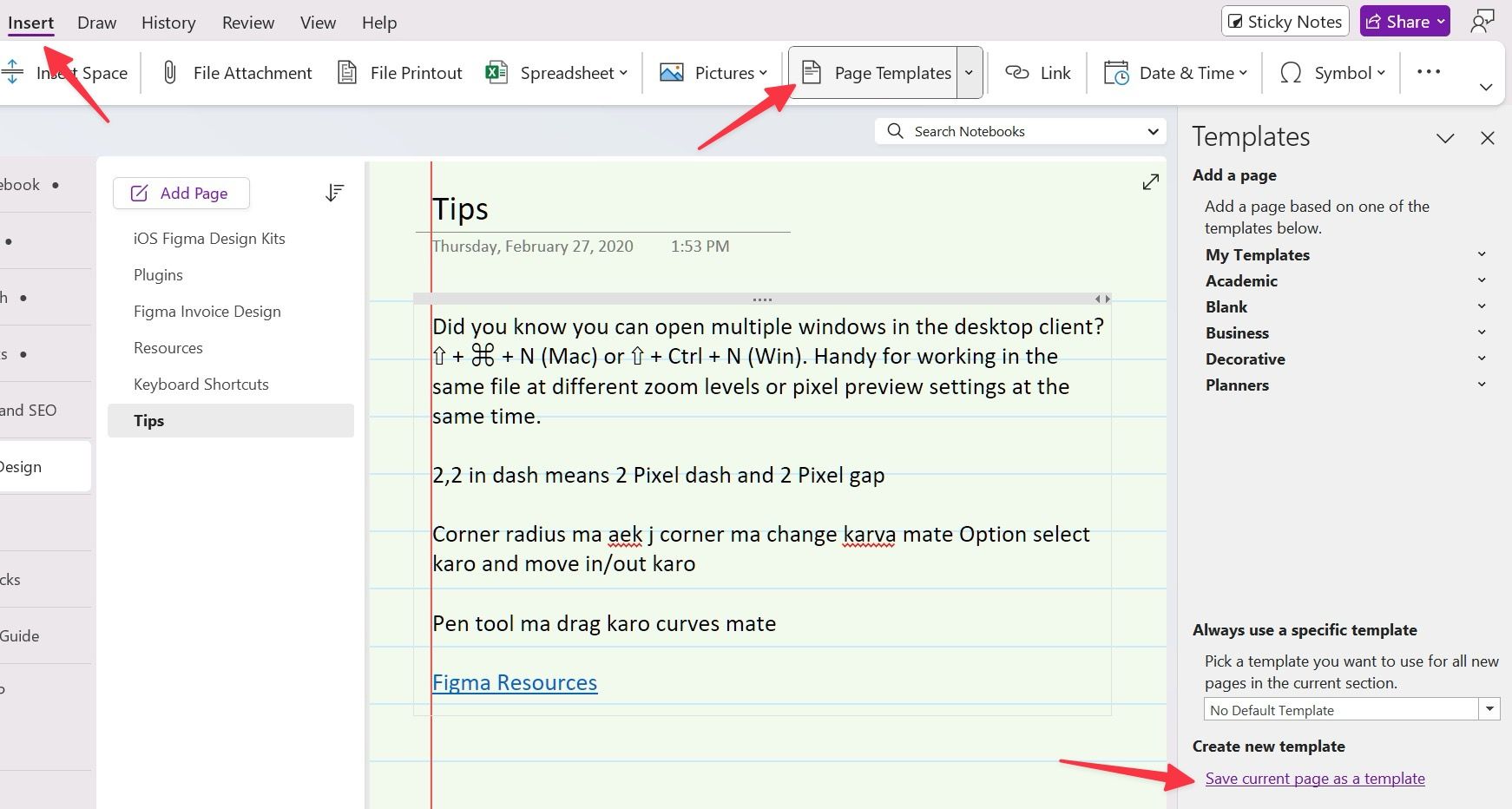 Create a new OneNote template