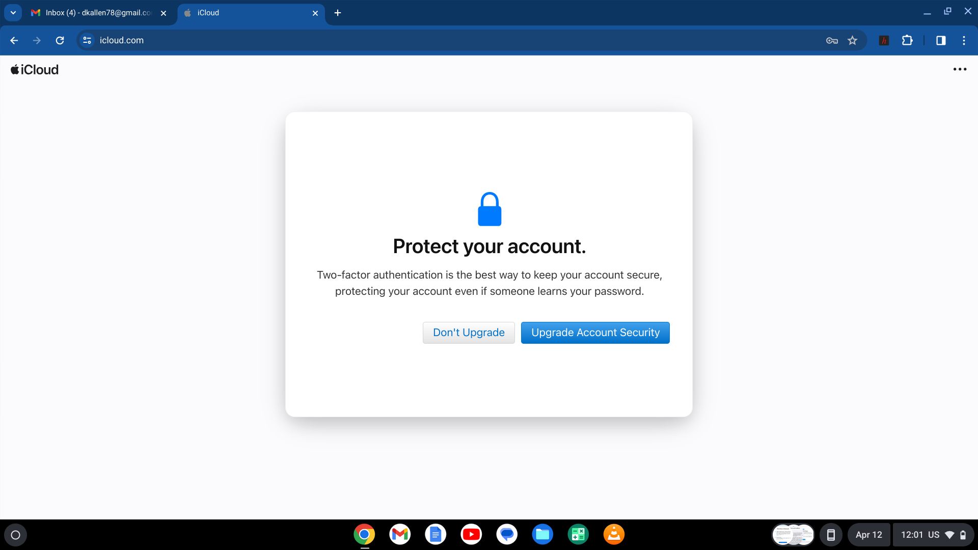 iCloud web Protect your account page