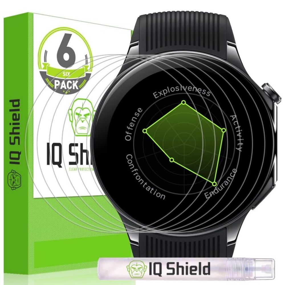 IQShield Clear Film for OnePlus Watch 2 beside packaging